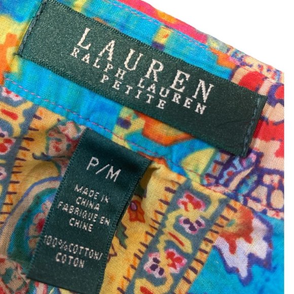 LAUREN RALPH LAUREN Petite Blouse Sz Sm Cotton Bohemian Colourful - Picture 7 of 8